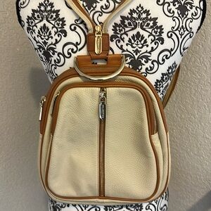 VALENTINA Leather Cream and Tan Crossbody Backpack